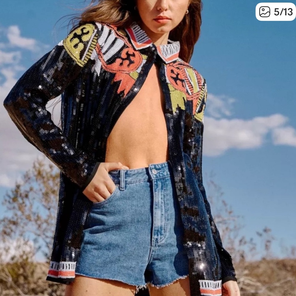 Nasty Gal Country Star Sequin Shirt NWT